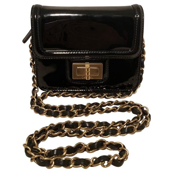CHANEL Handbags - CHANEL Mini Black Patent Leather Classic Shoulder Bag
